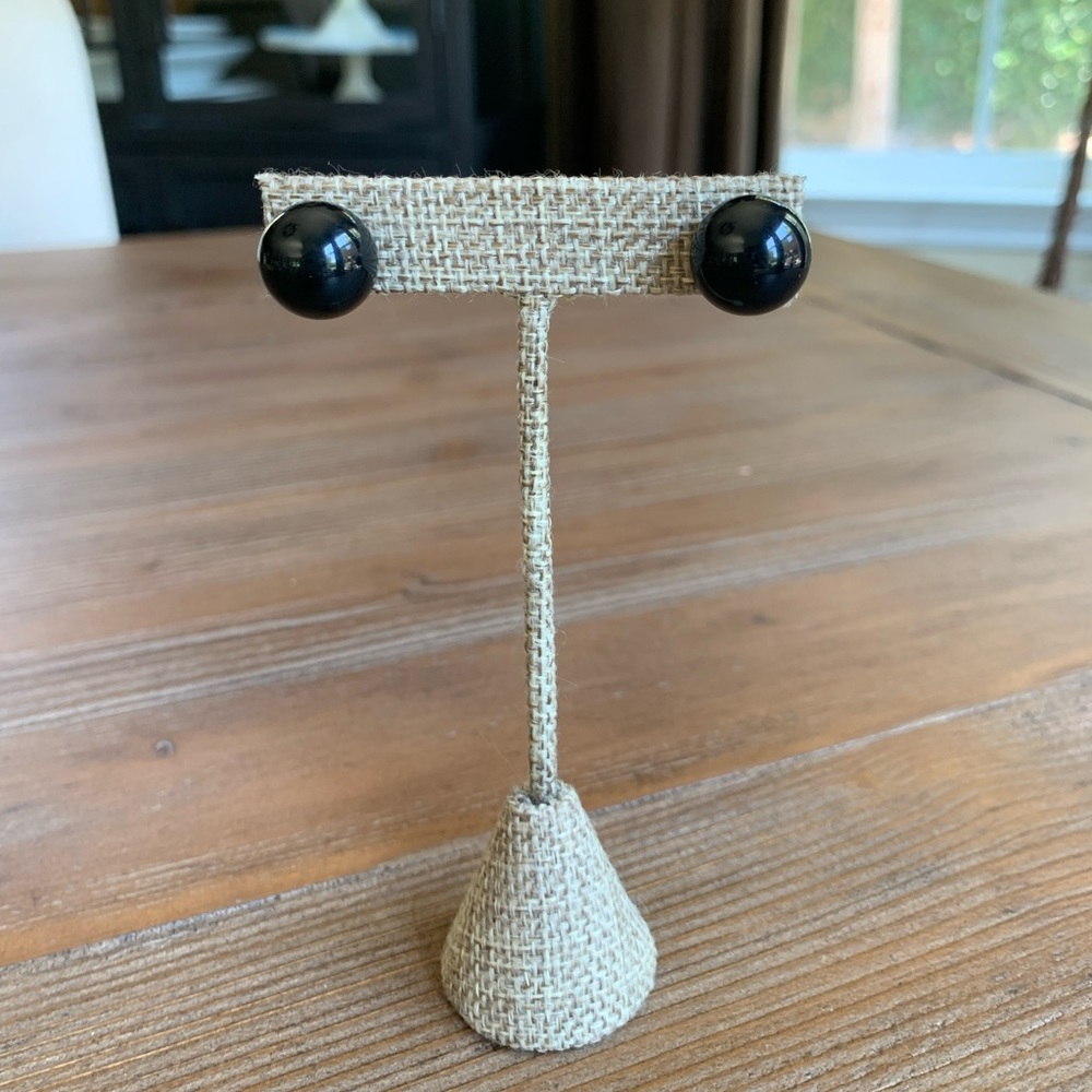 Pair of Basic Black Round Ball Dome Post Earrings